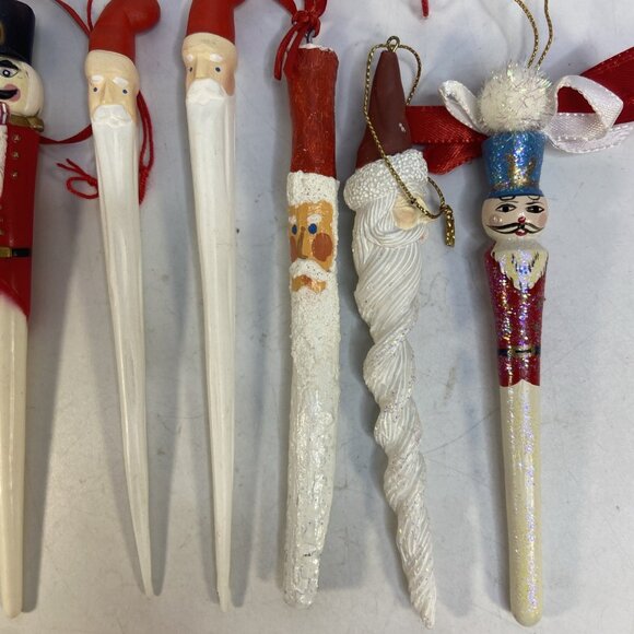 Vintage Christmas Icicle Ornament Santa Snowman Soldier Hanging Lot Of 8 - Picture 3 of 6
